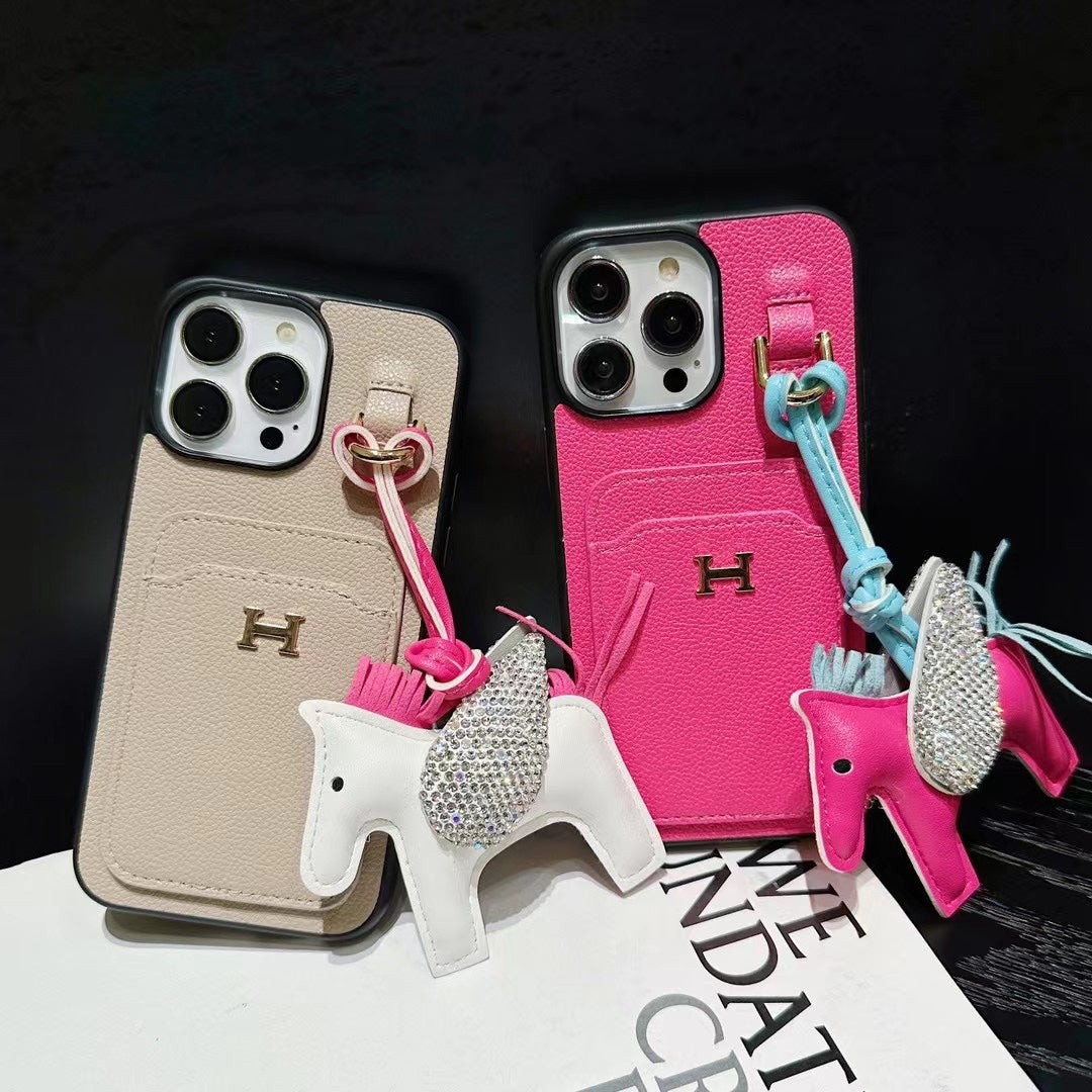 Leather Card Holder Horse Pendant Case