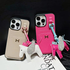 Leather Card Holder Horse Pendant Case