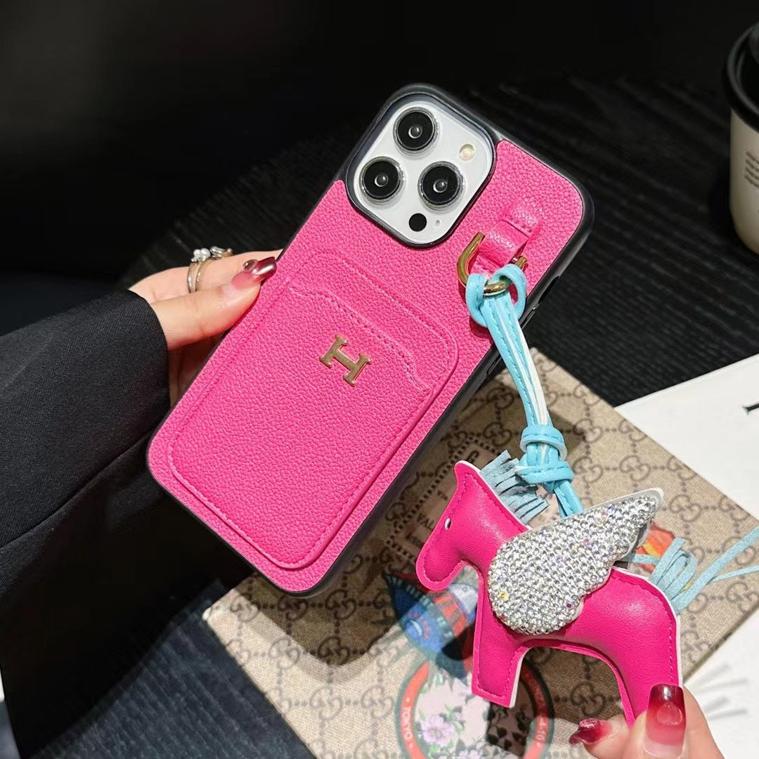 Leather Card Holder Horse Pendant Case