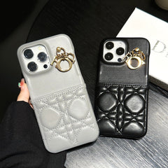 Leather Card Holder Metal Pendant Case