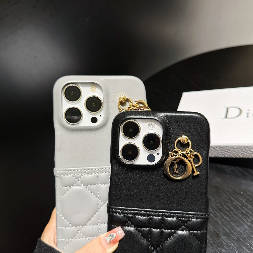 Leather Card Holder Metal Pendant Case
