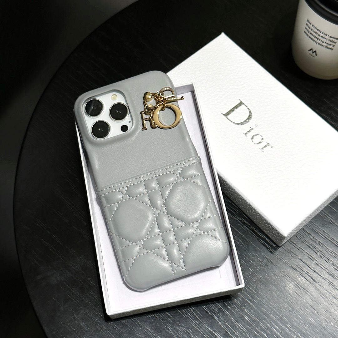 Leather Card Holder Metal Pendant Case