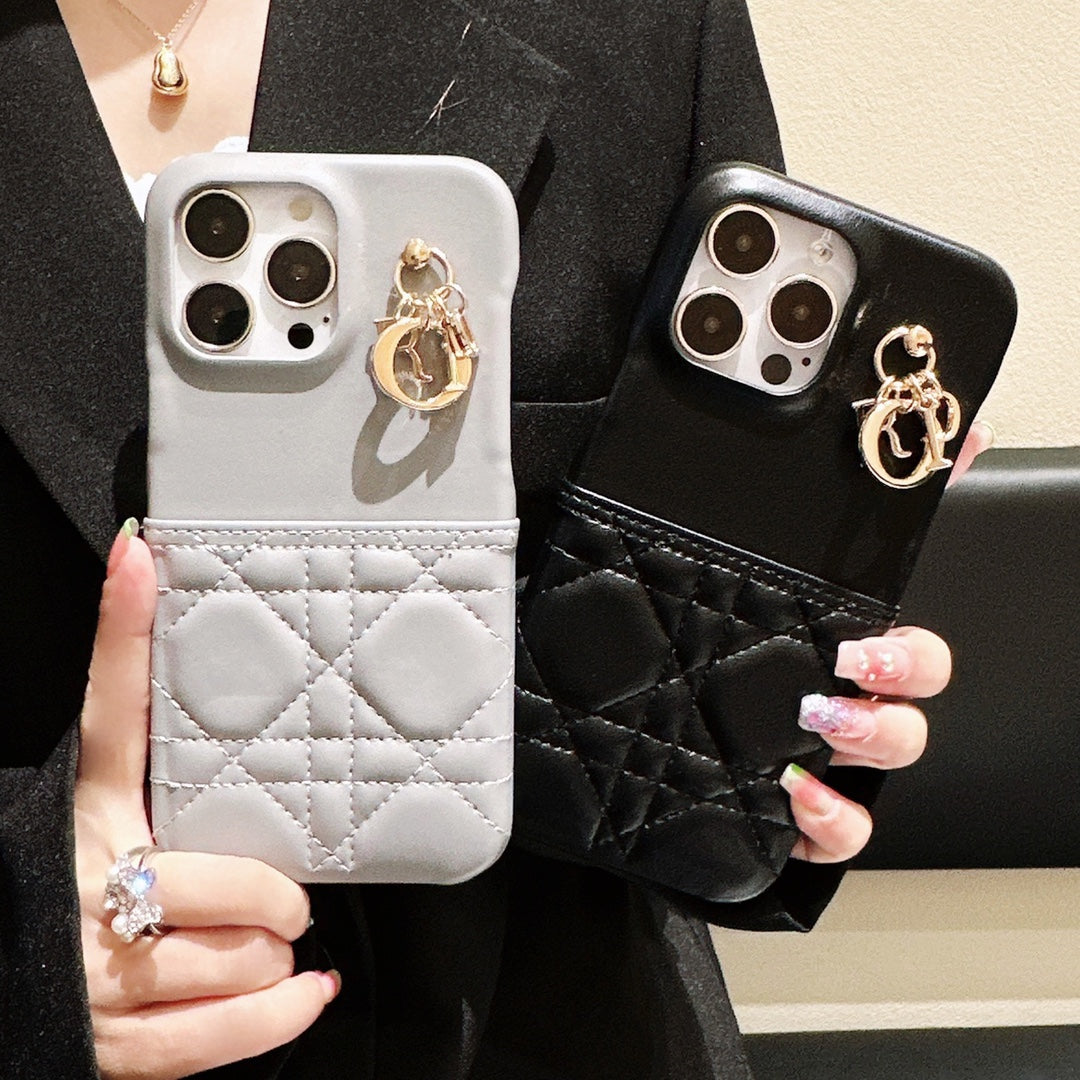 Leather Card Holder Metal Pendant Case