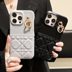 Leather Card Holder Metal Pendant Case
