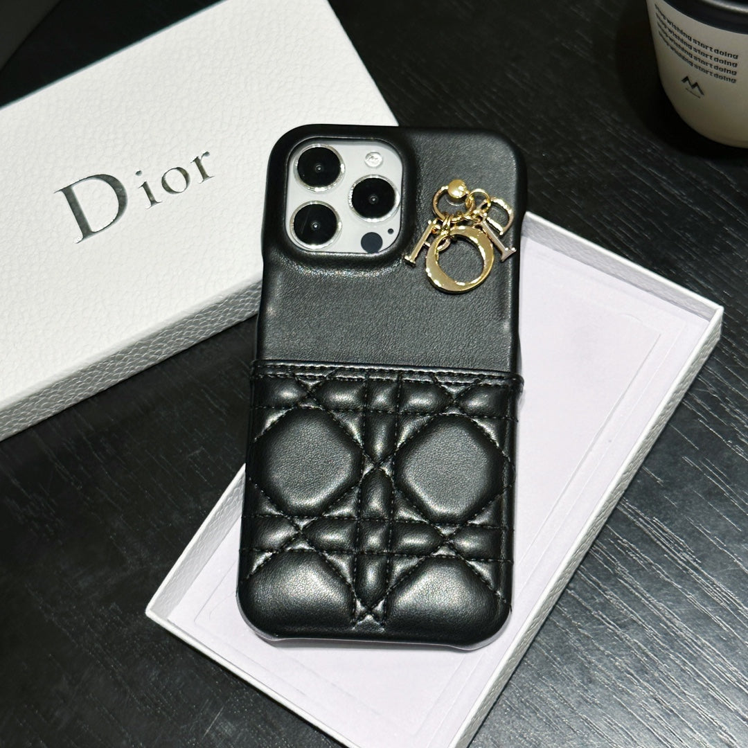 Leather Card Holder Metal Pendant Case