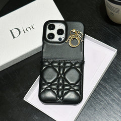 Leather Card Holder Metal Pendant Case