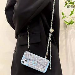 Leather Gold Ball Chain Crossbody Card Case