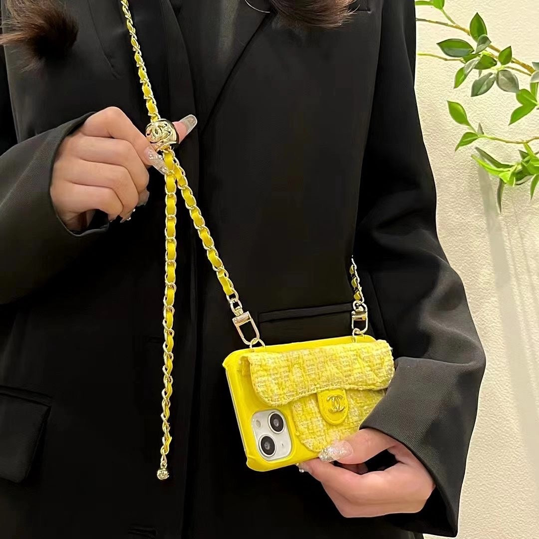 Leather Gold Ball Chain Crossbody Card Case