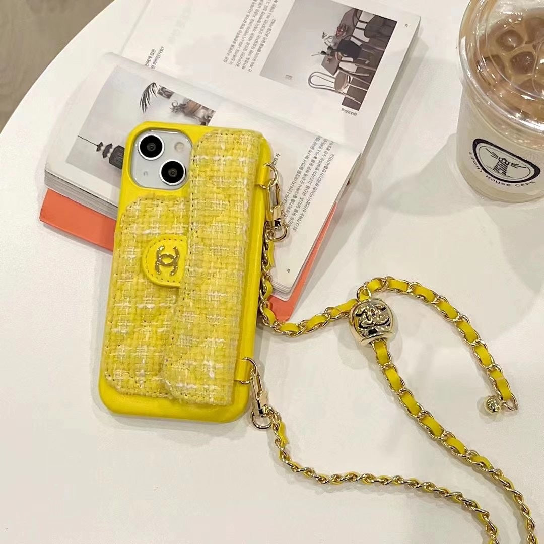 Leather Gold Ball Chain Crossbody Card Case
