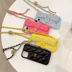 Leather Gold Ball Chain Crossbody Card Case