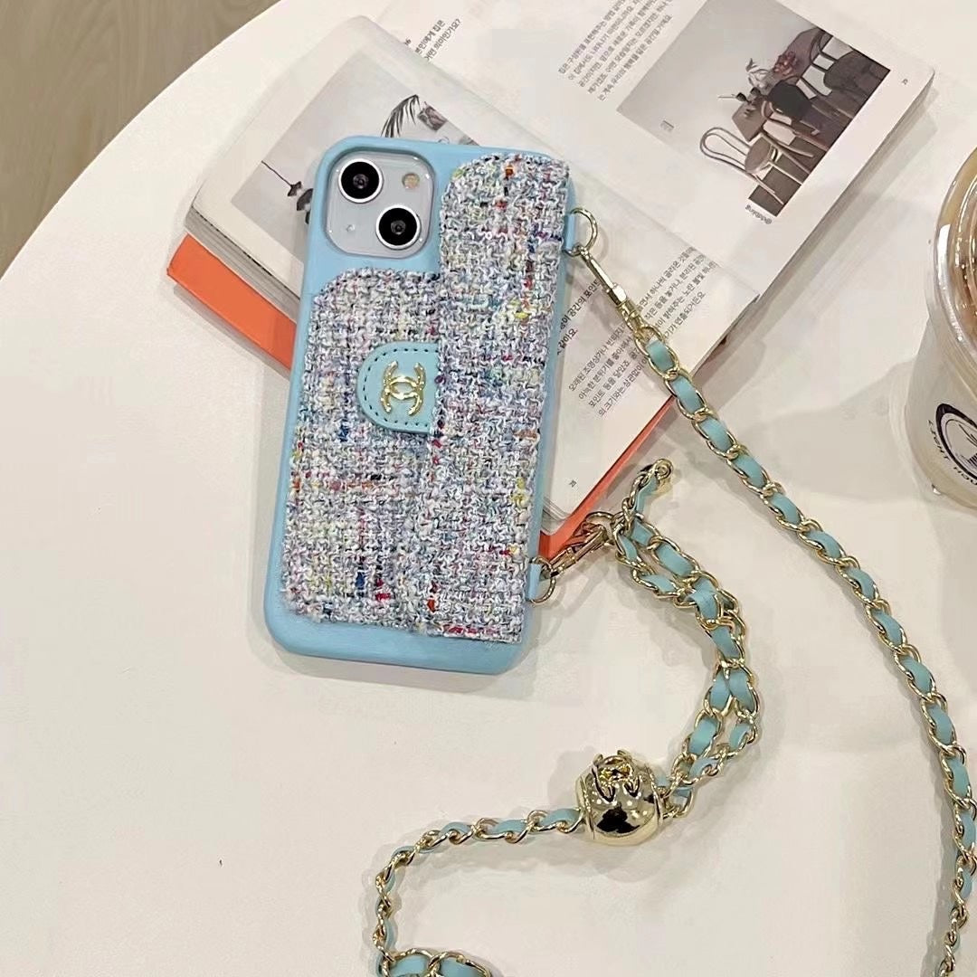 Leather Gold Ball Chain Crossbody Card Case