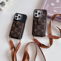 Leather Flip Card Holder Lanyard Case