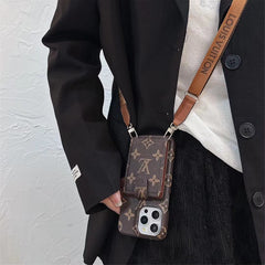 Leather Flip Card Holder Lanyard Case