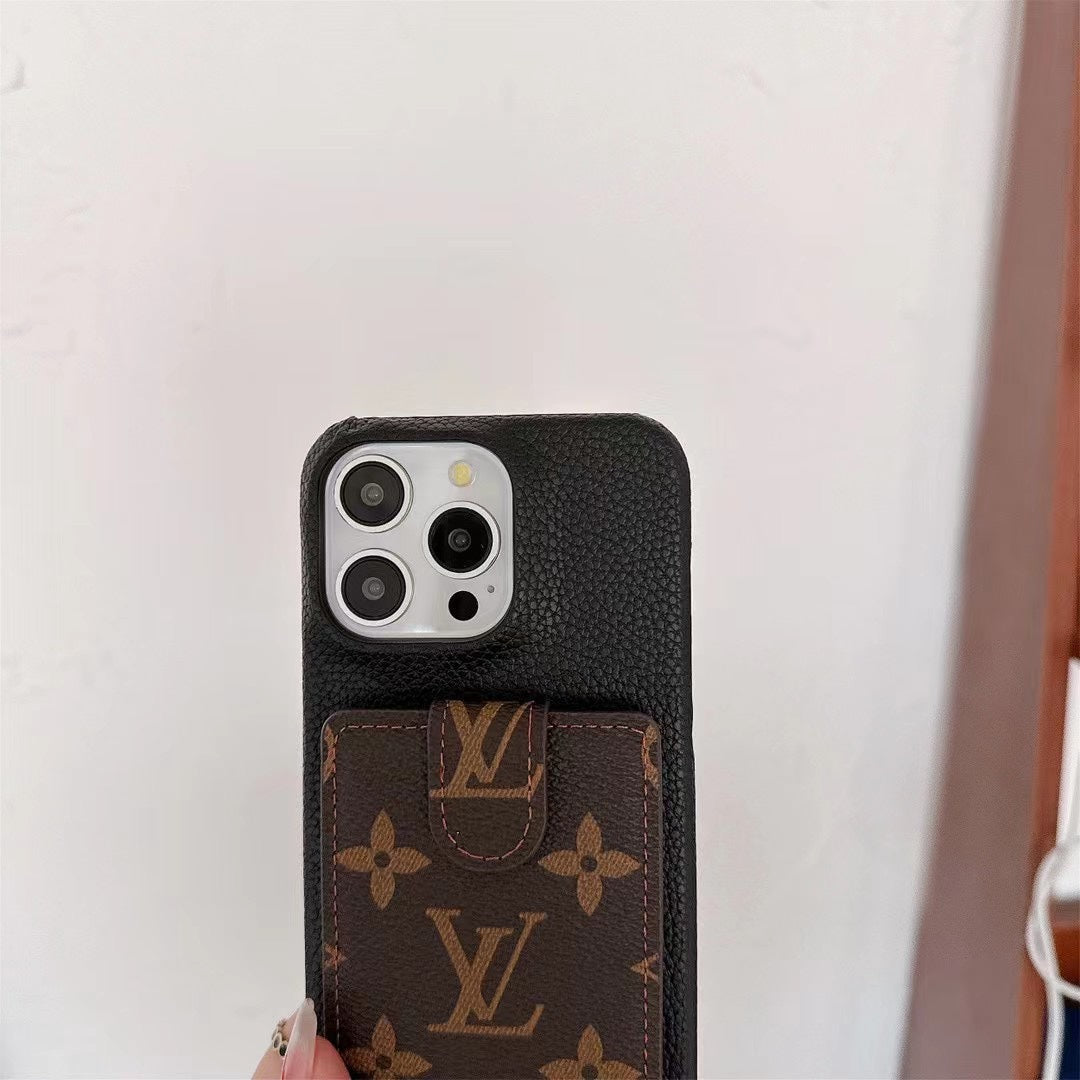 Leather Flip Card Holder Lanyard Case