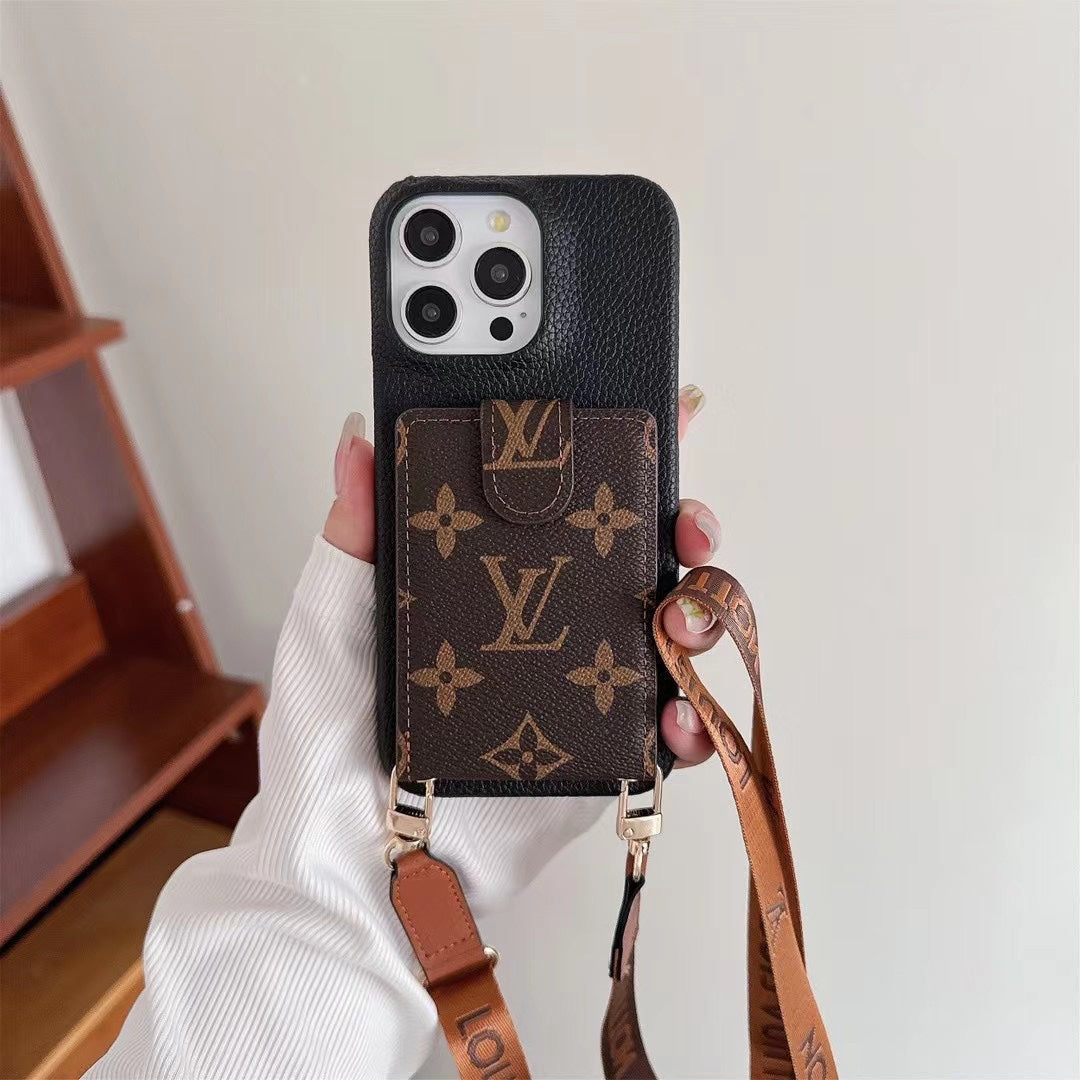 Leather Flip Card Holder Lanyard Case