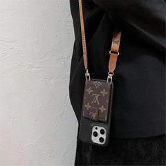 Leather Flip Card Holder Lanyard Case