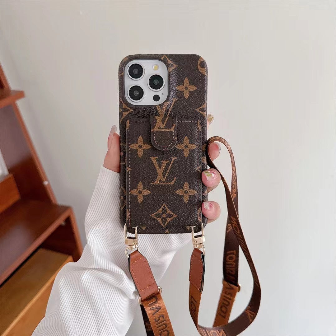 Leather Flip Card Holder Lanyard Case