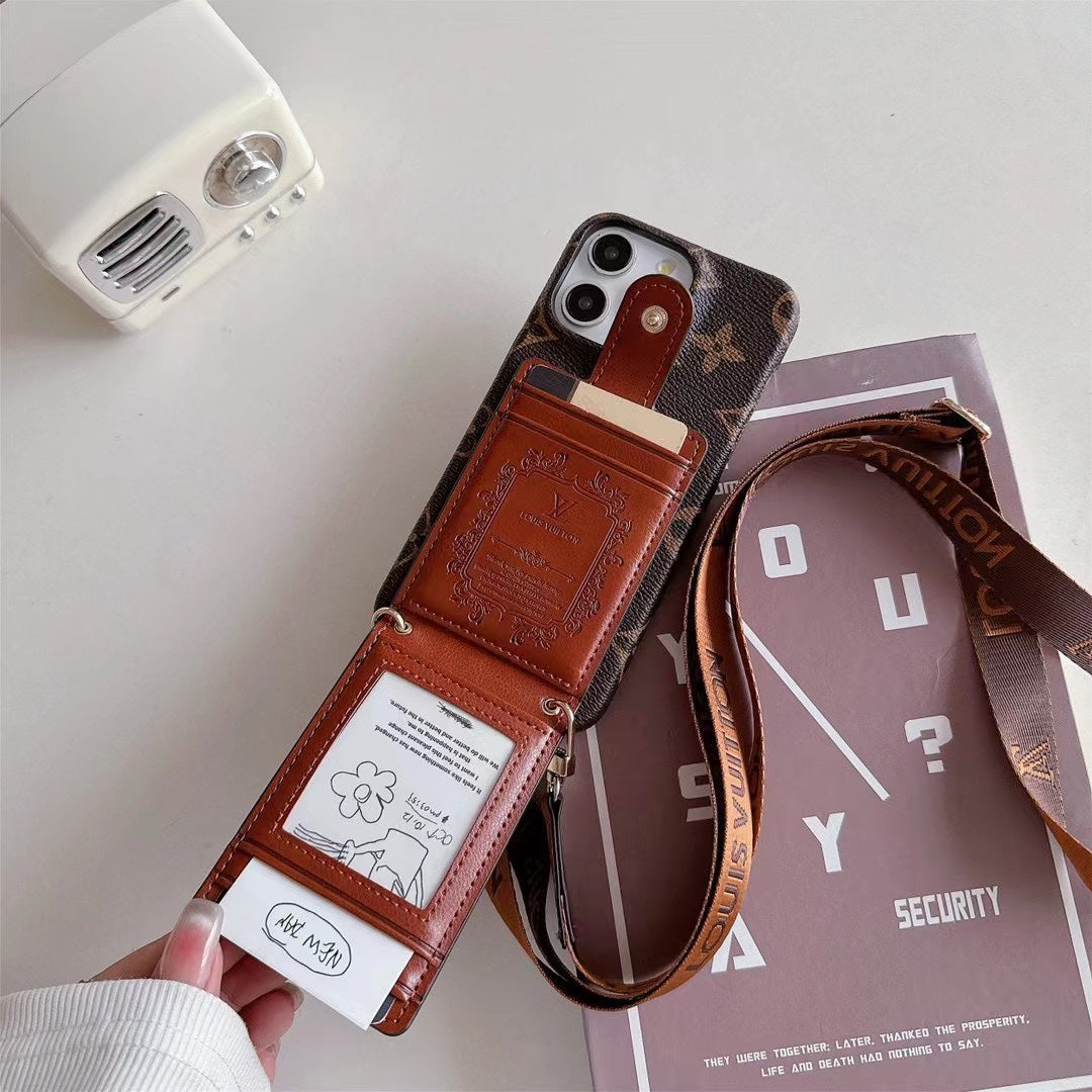 Leather Flip Card Holder Lanyard Case