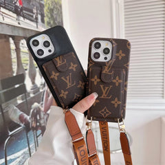 Leather Flip Card Holder Lanyard Case