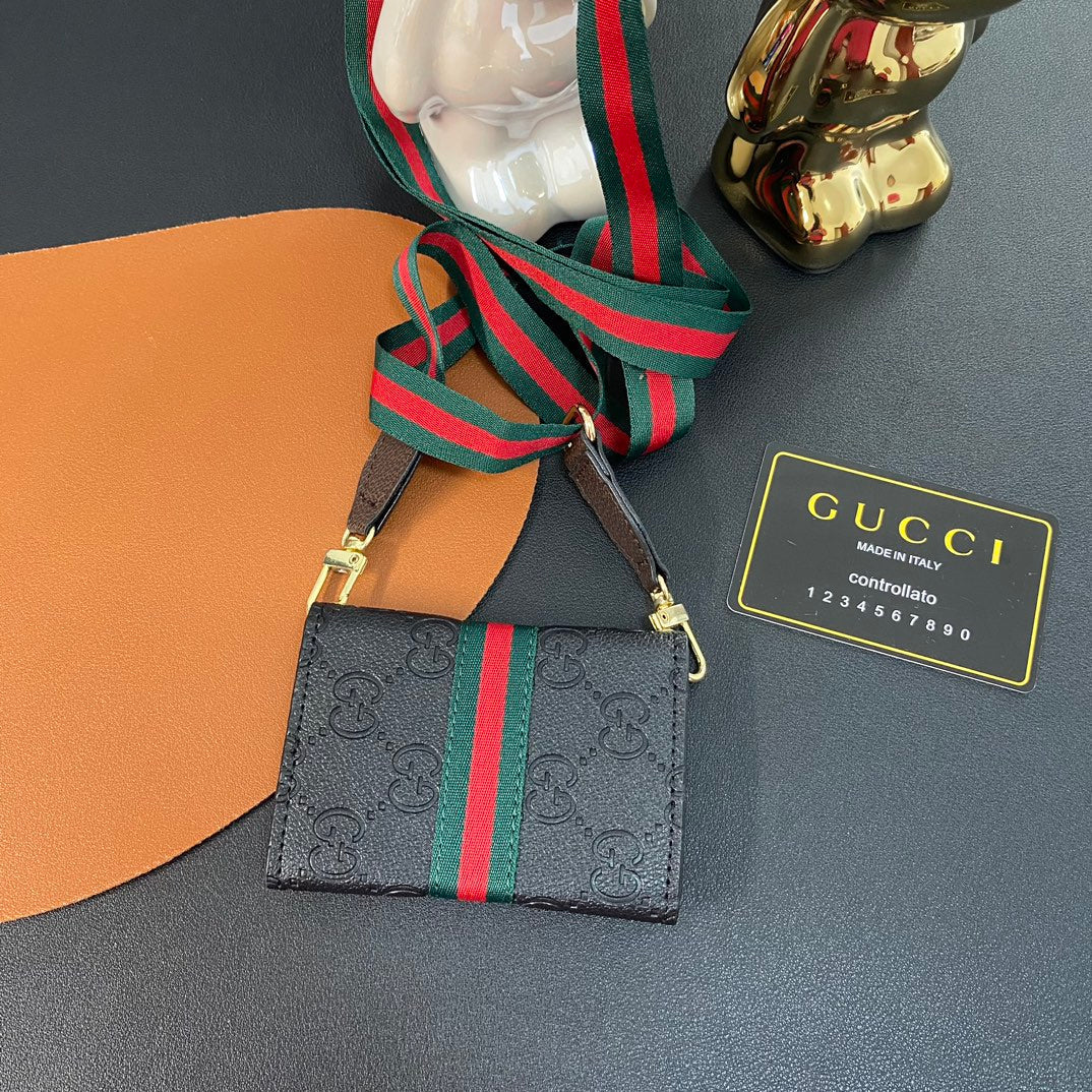 Luxury Leather Embossed Crossbody Card Holder