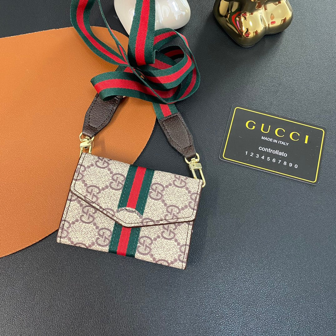 Luxury Leather Embossed Crossbody Card Holder