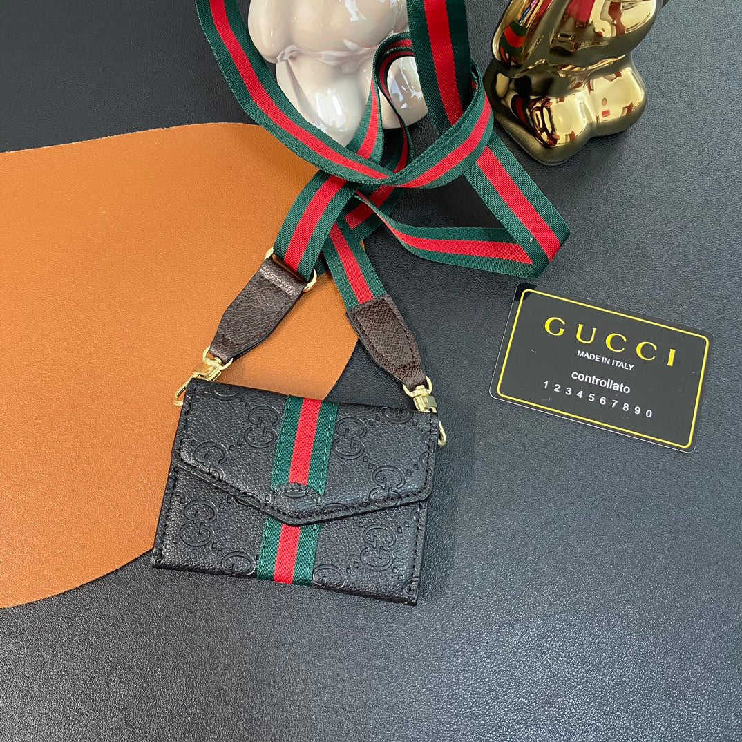 Luxury Leather Embossed Crossbody Card Holder