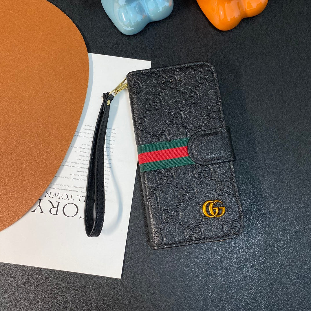 Leather Metal Logo Wallet Samsung Case
