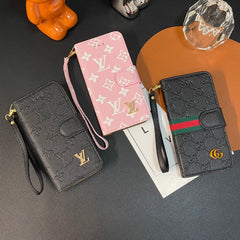 Fashion Leather Metal Logo Wallet Case