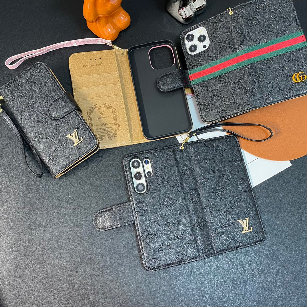 Fashion Leather Metal Logo Wallet Case