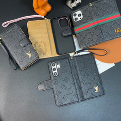 Fashion Leather Metal Logo Wallet Case