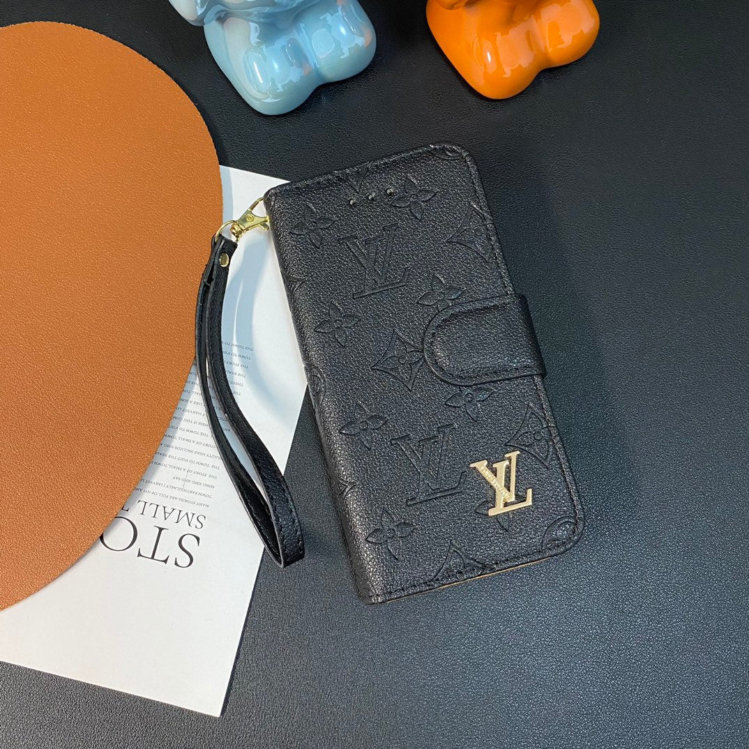 Fashion Leather Metal Logo Wallet Case