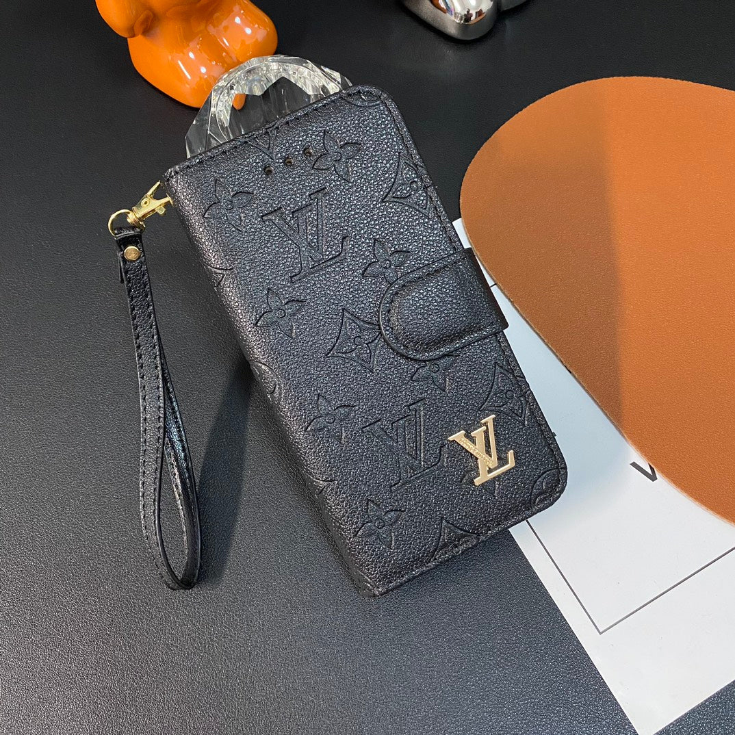 Fashion Leather Metal Logo Wallet Case
