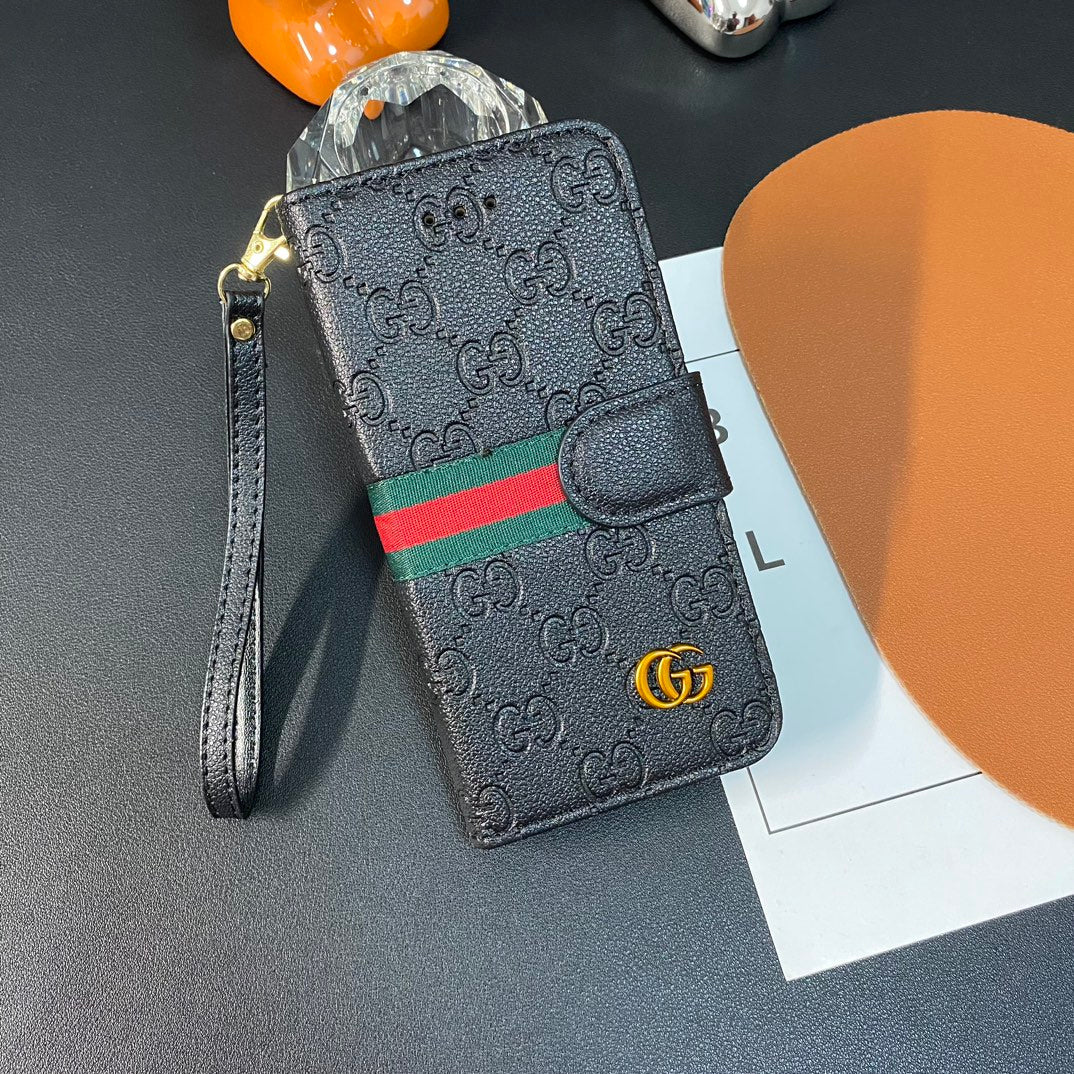 Fashion Leather Metal Logo Wallet Case