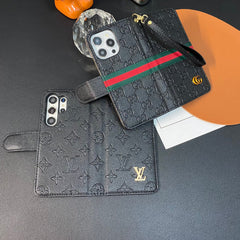 Fashion Leather Metal Logo Wallet Case