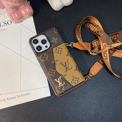 Metal Logo Leather Wallet Card Crossbody Case