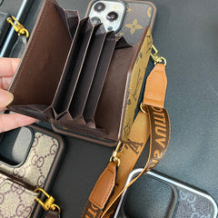 Metal Logo Leather Wallet Card Crossbody Case