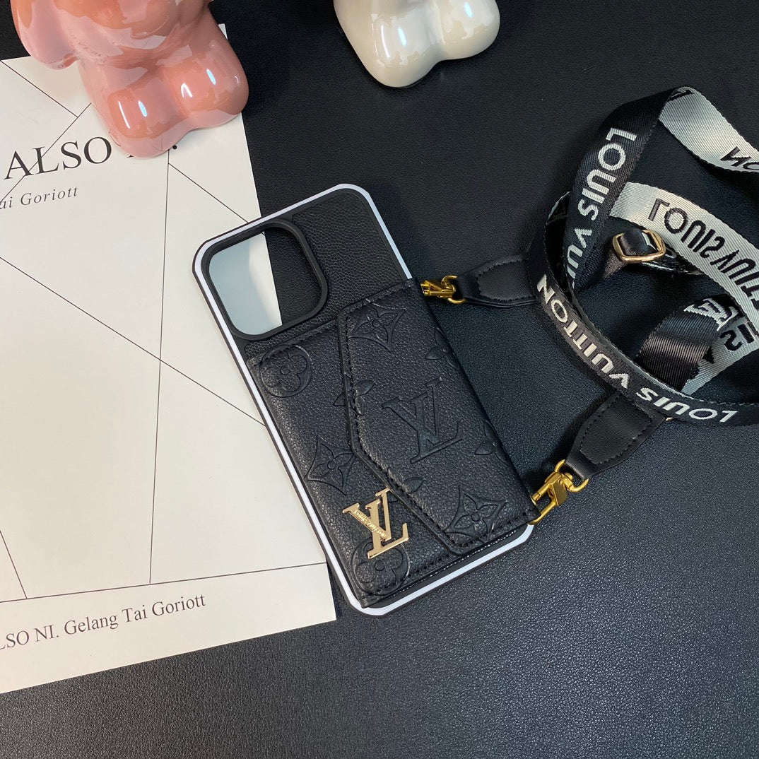 Metal Logo Leather Wallet Card Crossbody Case