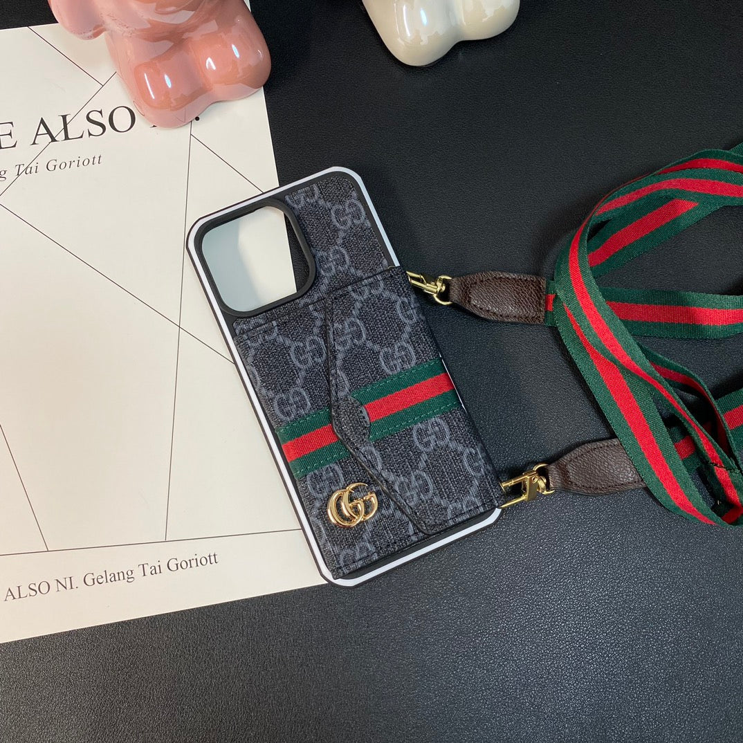 Metal Logo Leather Wallet Card Crossbody Case