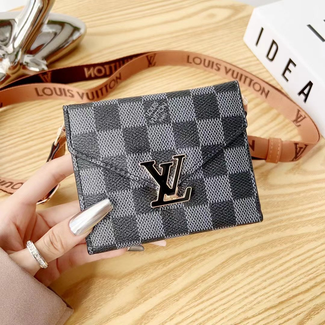 Luxury Metal Logo Leather Crossbody Card Holder