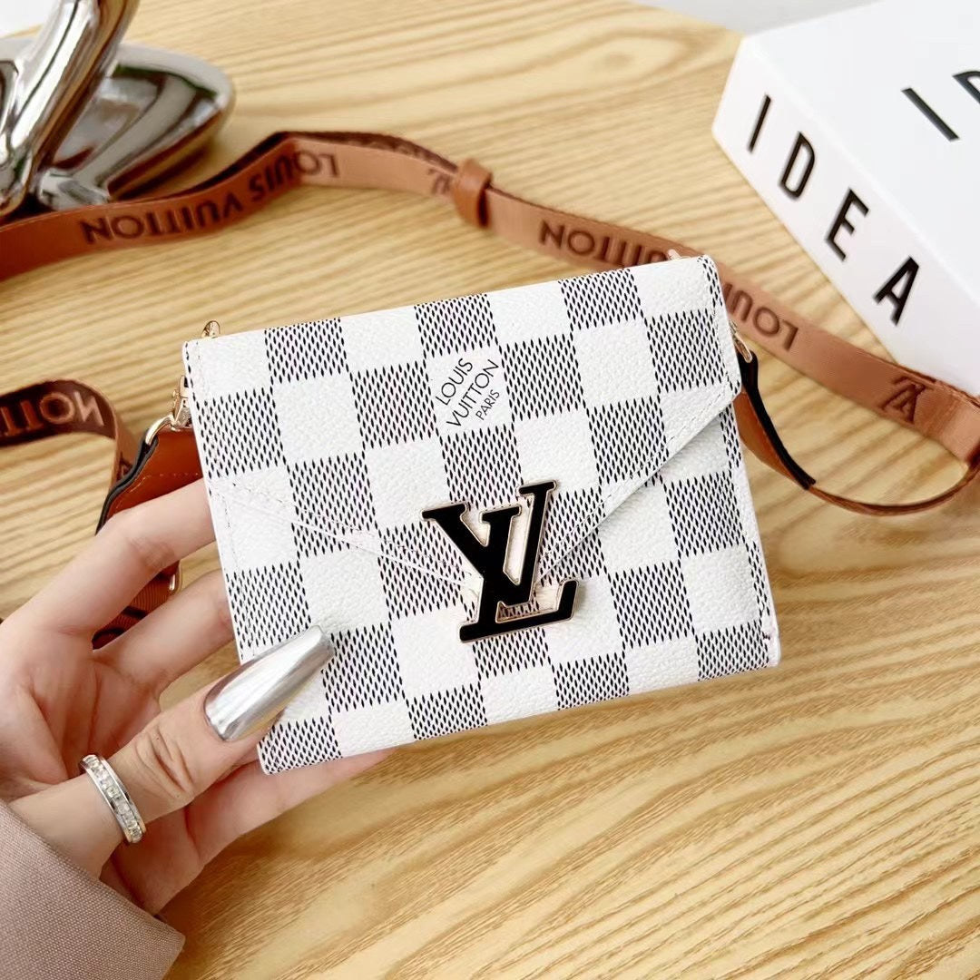 Luxury Metal Logo Leather Crossbody Card Holder