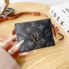 Luxury Metal Logo Leather Crossbody Card Holder