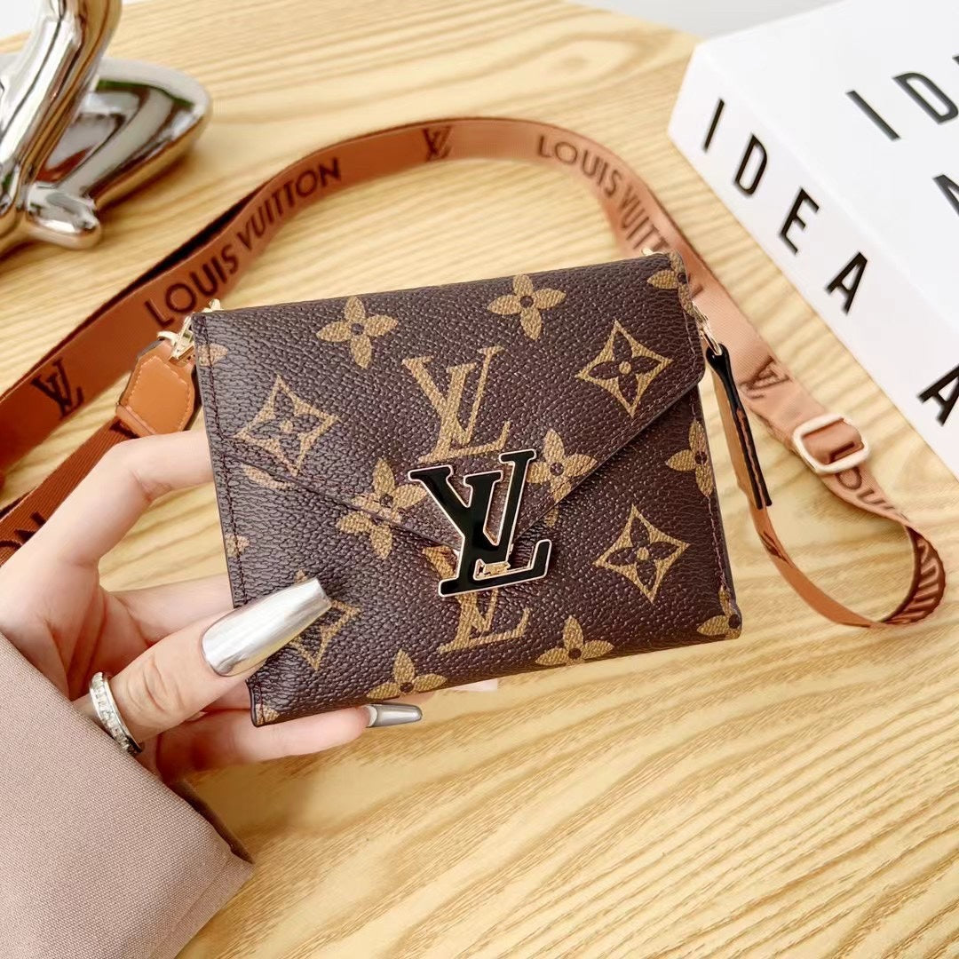 Luxury Metal Logo Leather Crossbody Card Holder