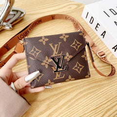 Luxury Metal Logo Leather Crossbody Card Holder