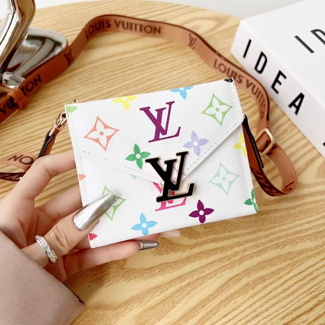 Luxury Metal Logo Leather Crossbody Card Holder