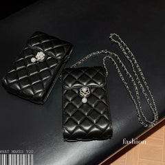 Camellia Diamond Pattern Crossbody Phone Bag