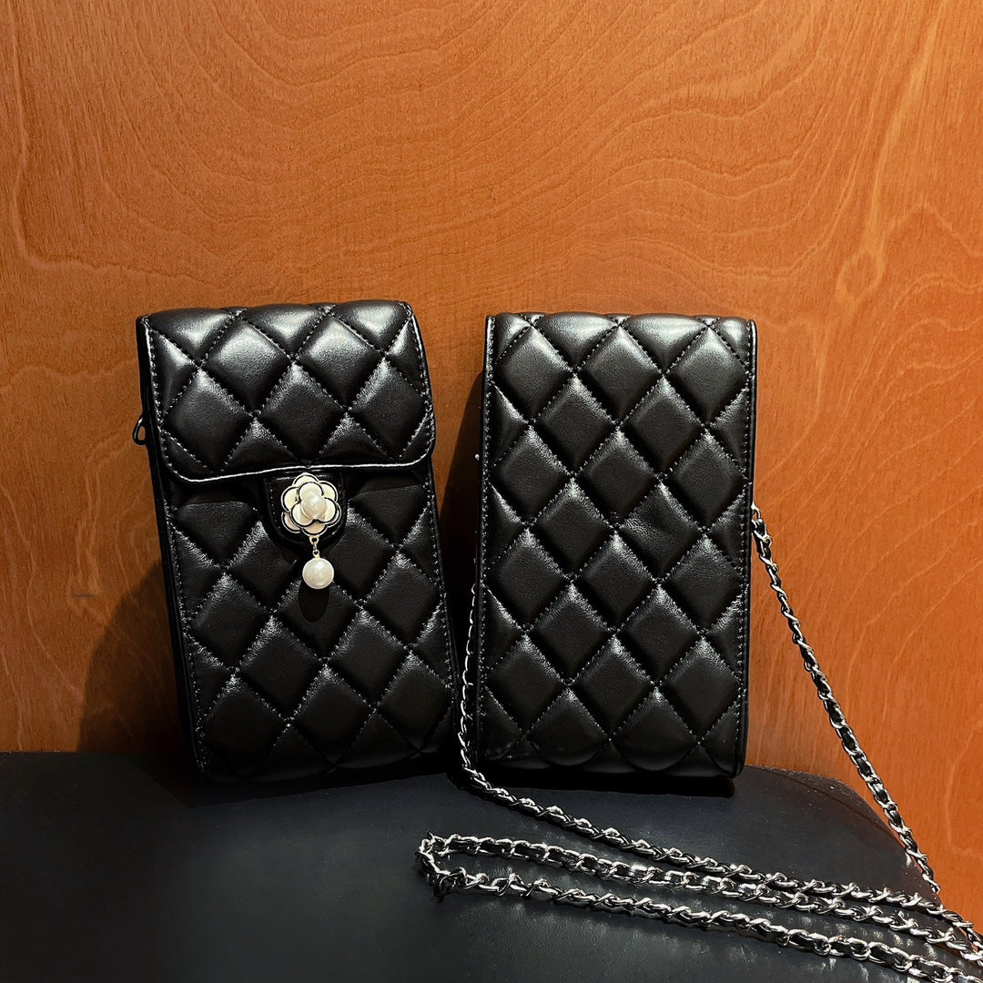 Camellia Diamond Pattern Crossbody Phone Bag