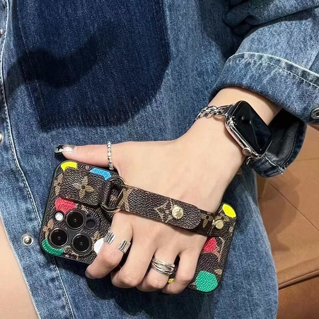 Polka Dot Embossed Leather Wristband Case
