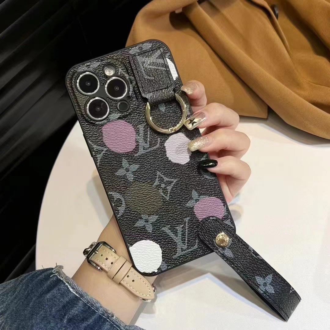 Polka Dot Embossed Leather Wristband Case