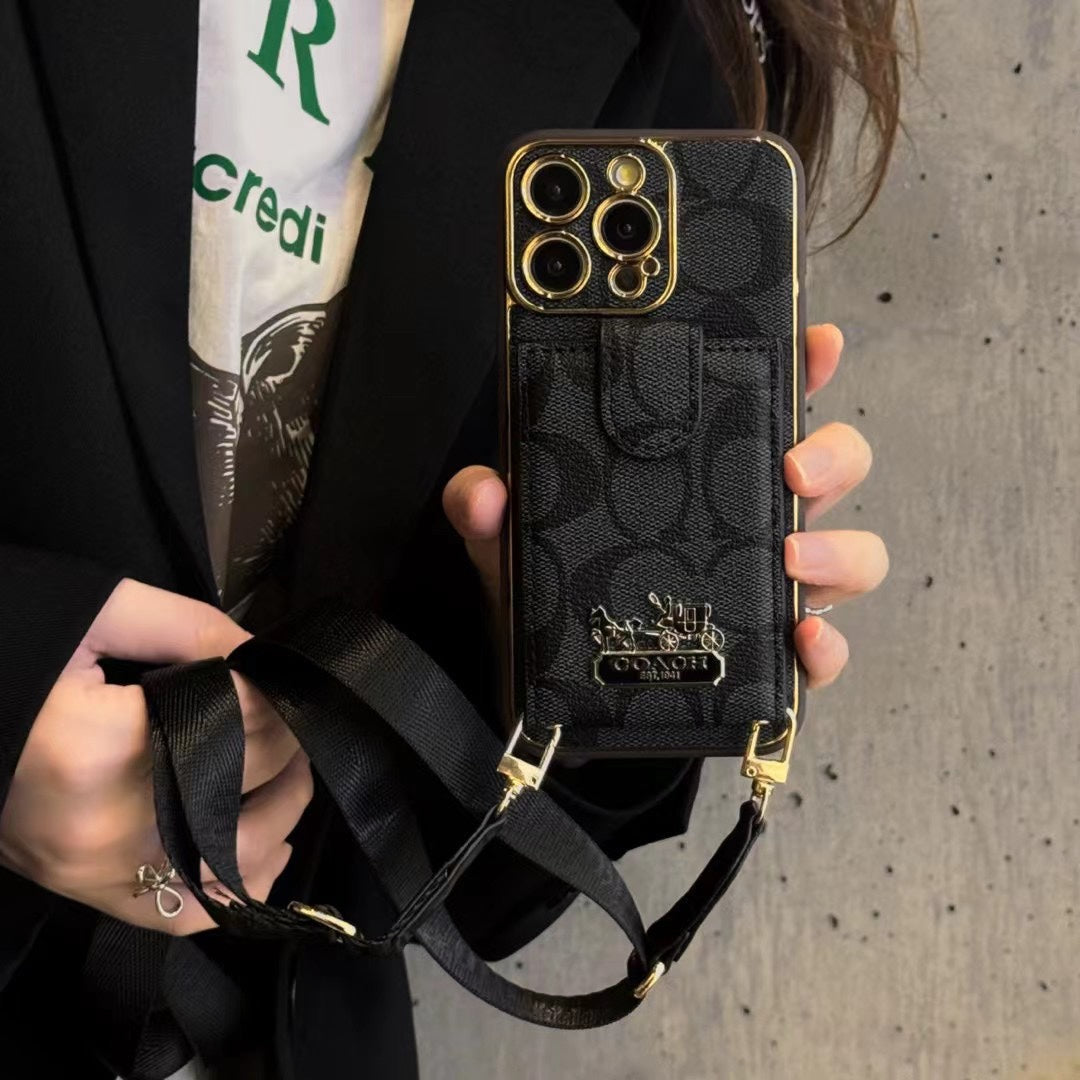 Electroplated Crossbody Flip Card Holder Carriage Metal Mark Case