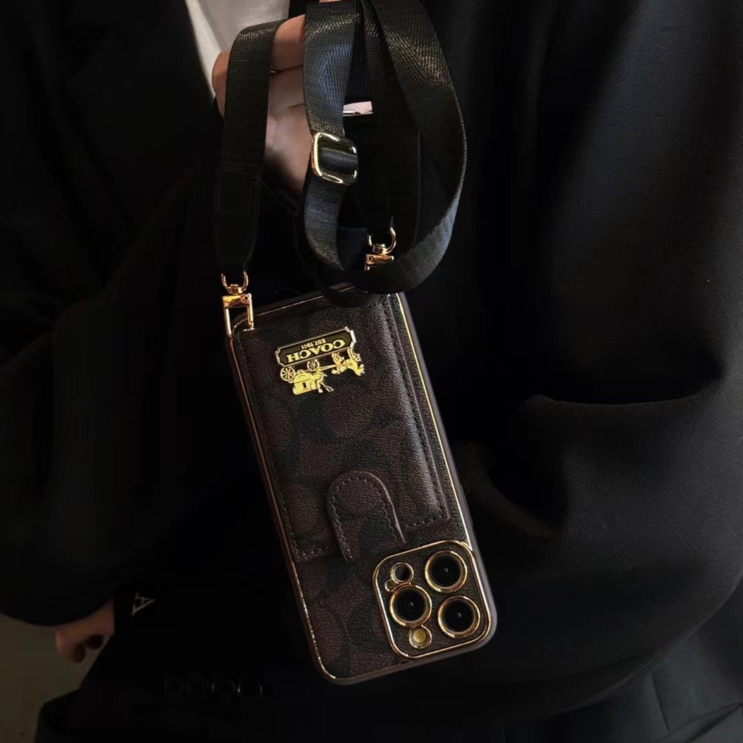 Electroplated Crossbody Flip Card Holder Carriage Metal Mark Case